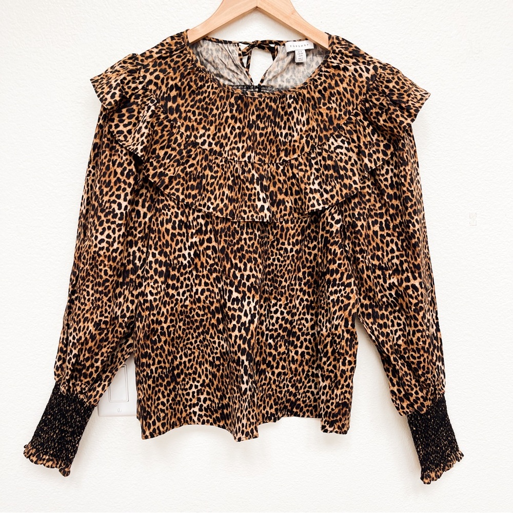 Topshop Leopard Print Statement Collar Blouse Siz… - image 2